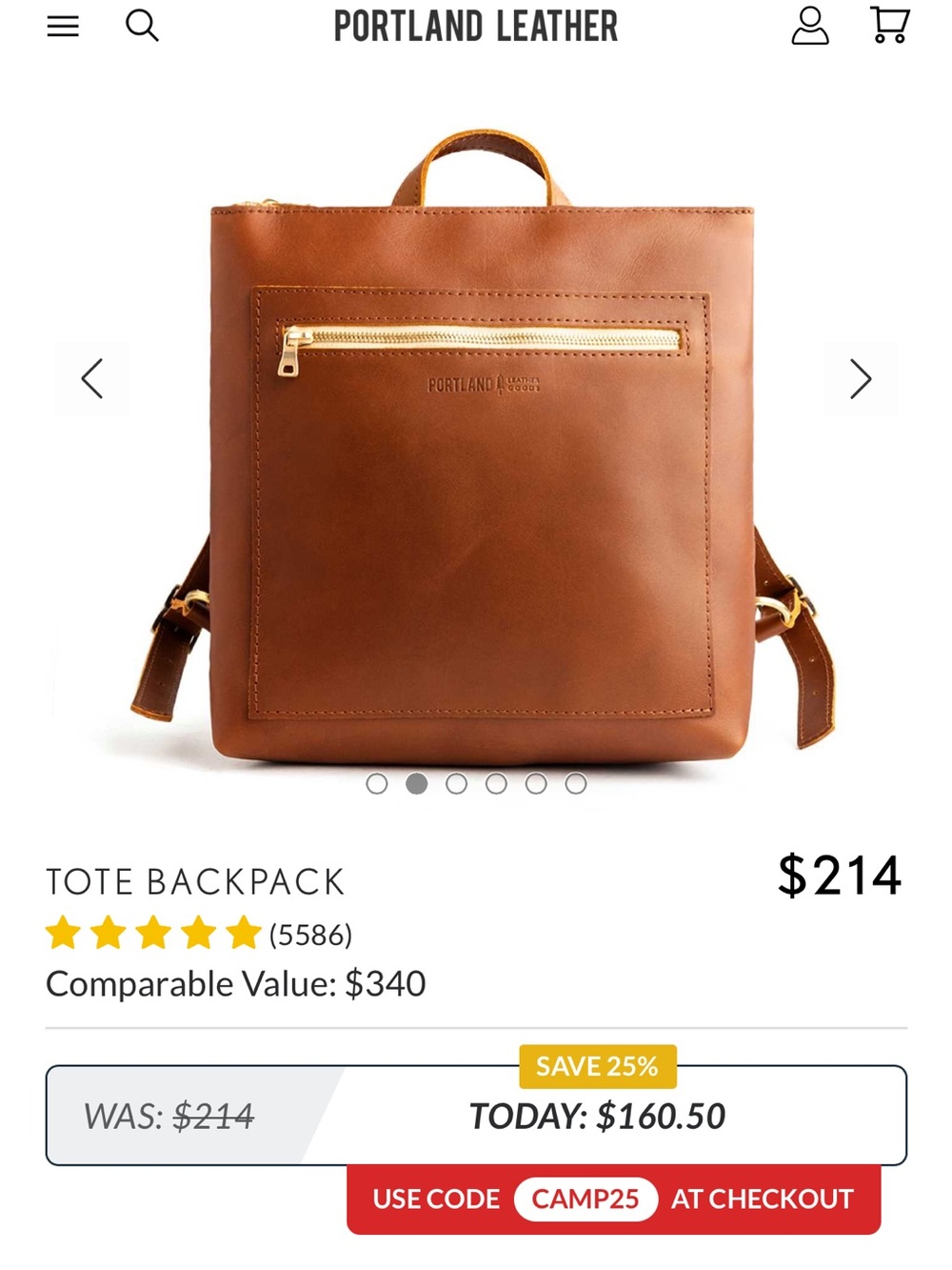 Portland Leather Honey Backpack Tote - Picture 2 of 7